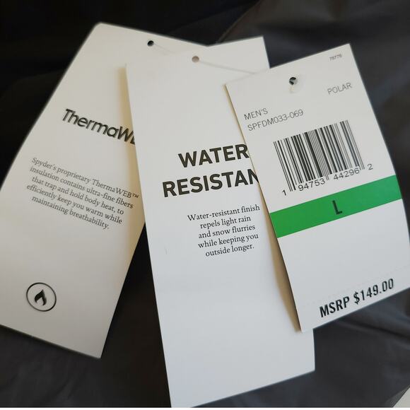 SPYDER Stealth Full Zip Hybrid ThermaWEB lightweight puffer jacket in polar Sz L - Picture 7 of 10